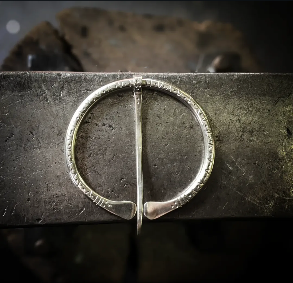 Heavy Sterling Silver Stamped Penannular Brooch 70mm