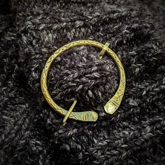 Heavy Stamped Brass Penannular Brooch 5cm