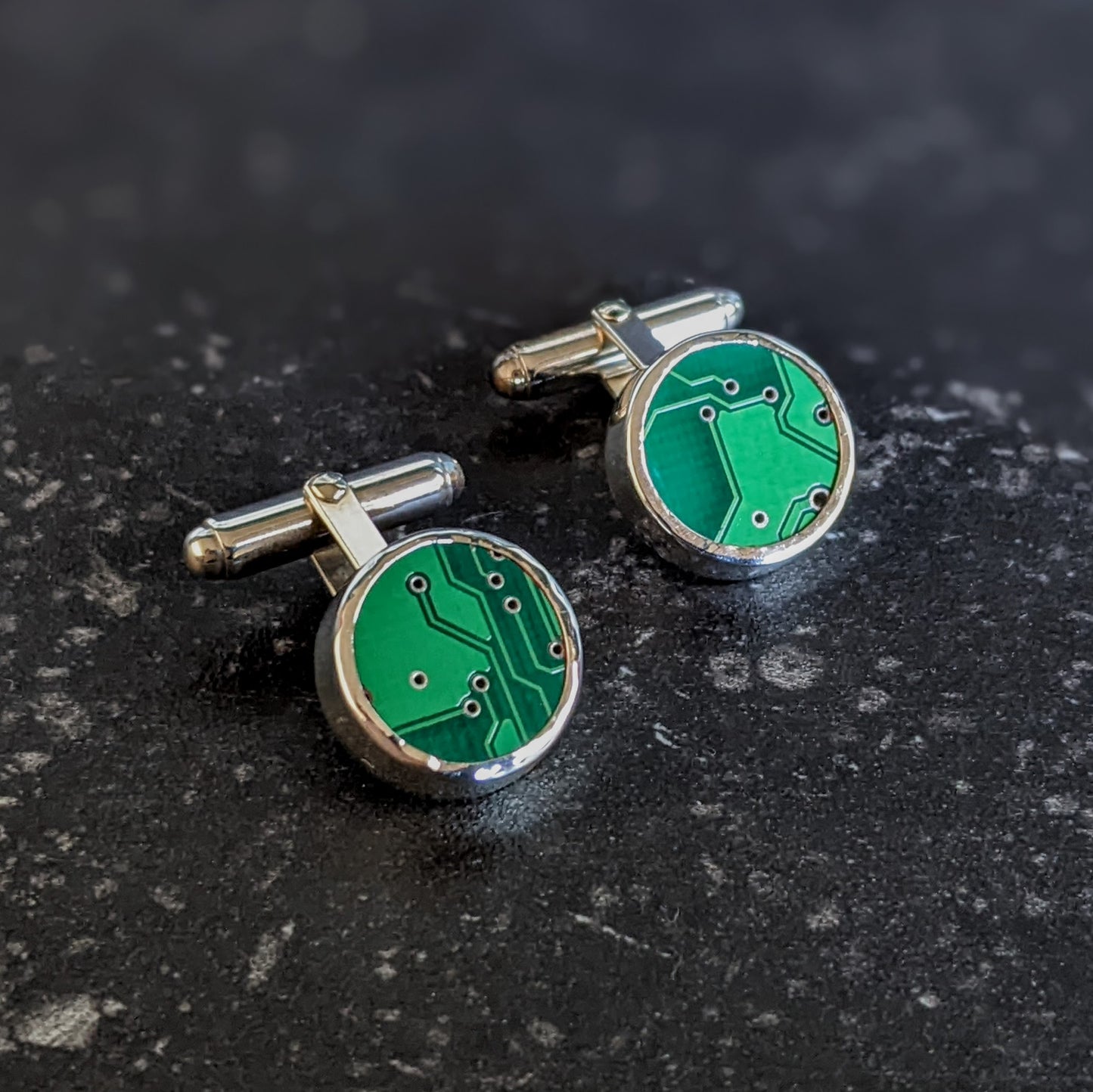 Sterling Silver Dark Green Circuit Board Cufflinks