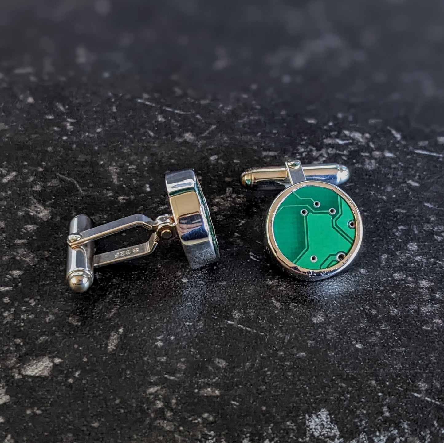 Sterling Silver Dark Green Circuit Board Cufflinks
