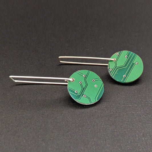 Sterling Silver Dark Green Circuit Board Hook Earrings