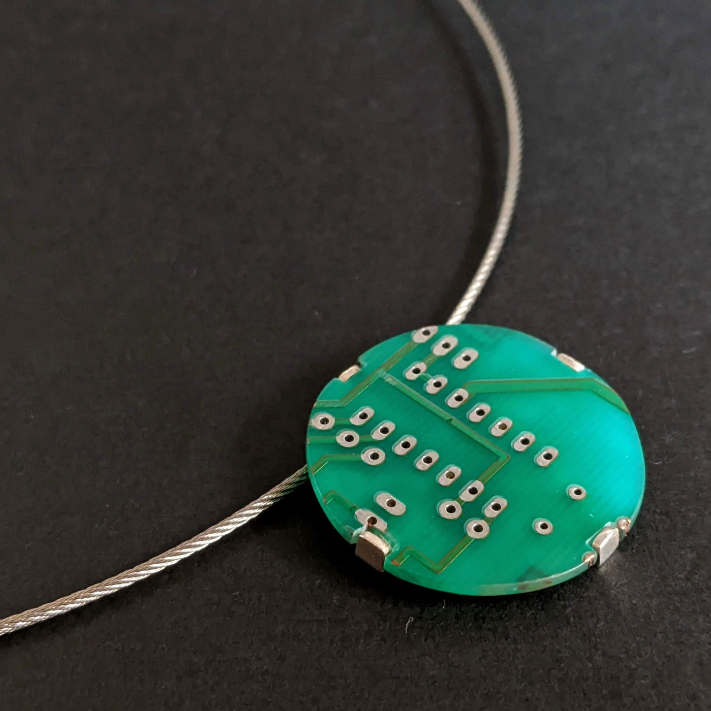Sterling Silver Stainless Steel Dark Green Circuit Board Necklace