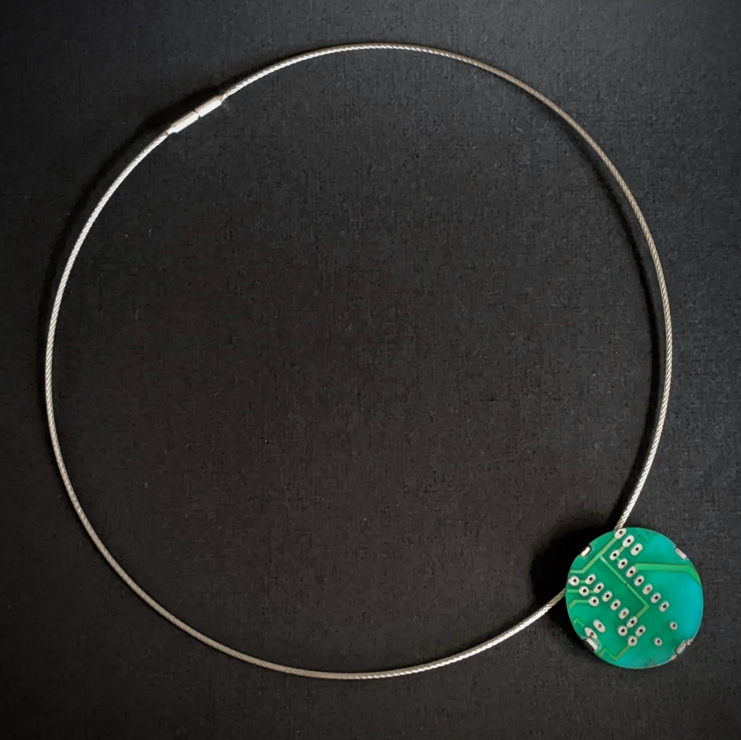 Sterling Silver Stainless Steel Dark Green Circuit Board Necklace