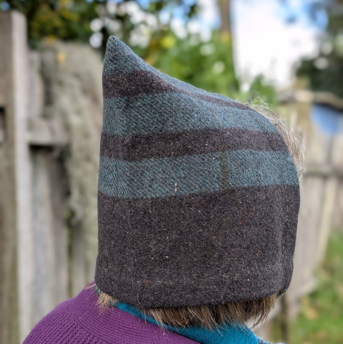 Hand-Sewn Grey-Green Heavy Wool Hood with Ties