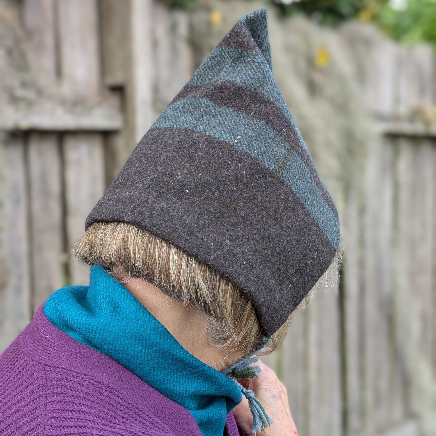 Hand-Sewn Grey-Green Heavy Wool Hood with Ties