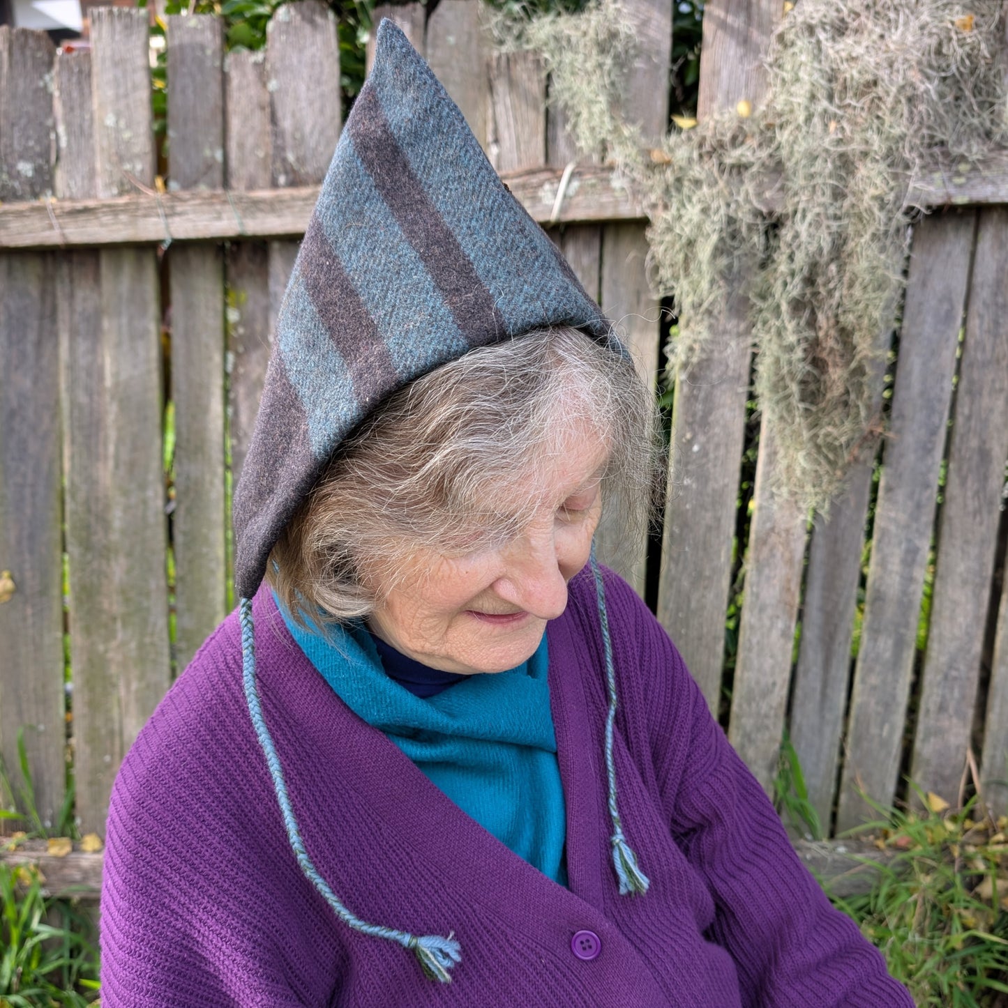 Hand-Sewn Grey-Green Heavy Wool Hood with Ties