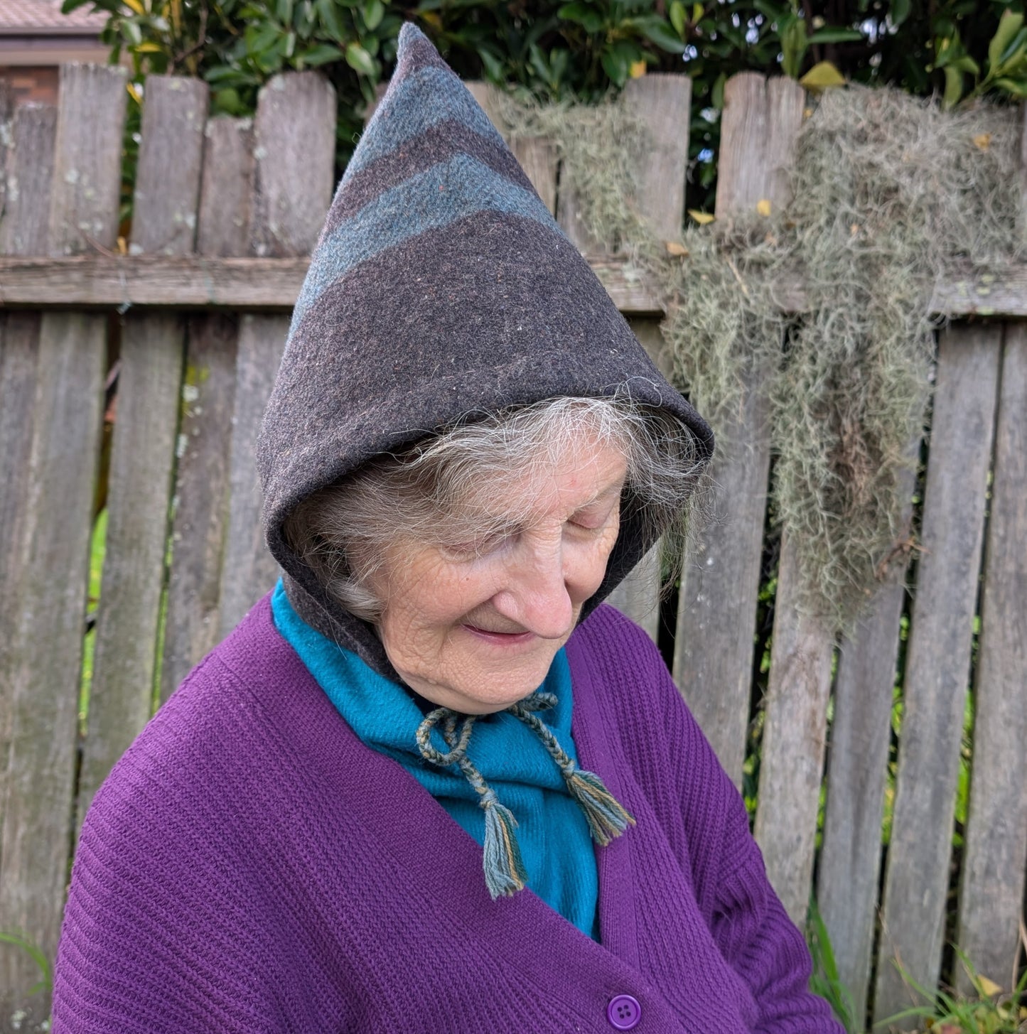 Hand-Sewn Grey-Green Heavy Wool Hood with Ties