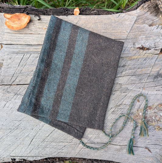 Hand-Sewn Grey-Green Heavy Wool Hood with Ties