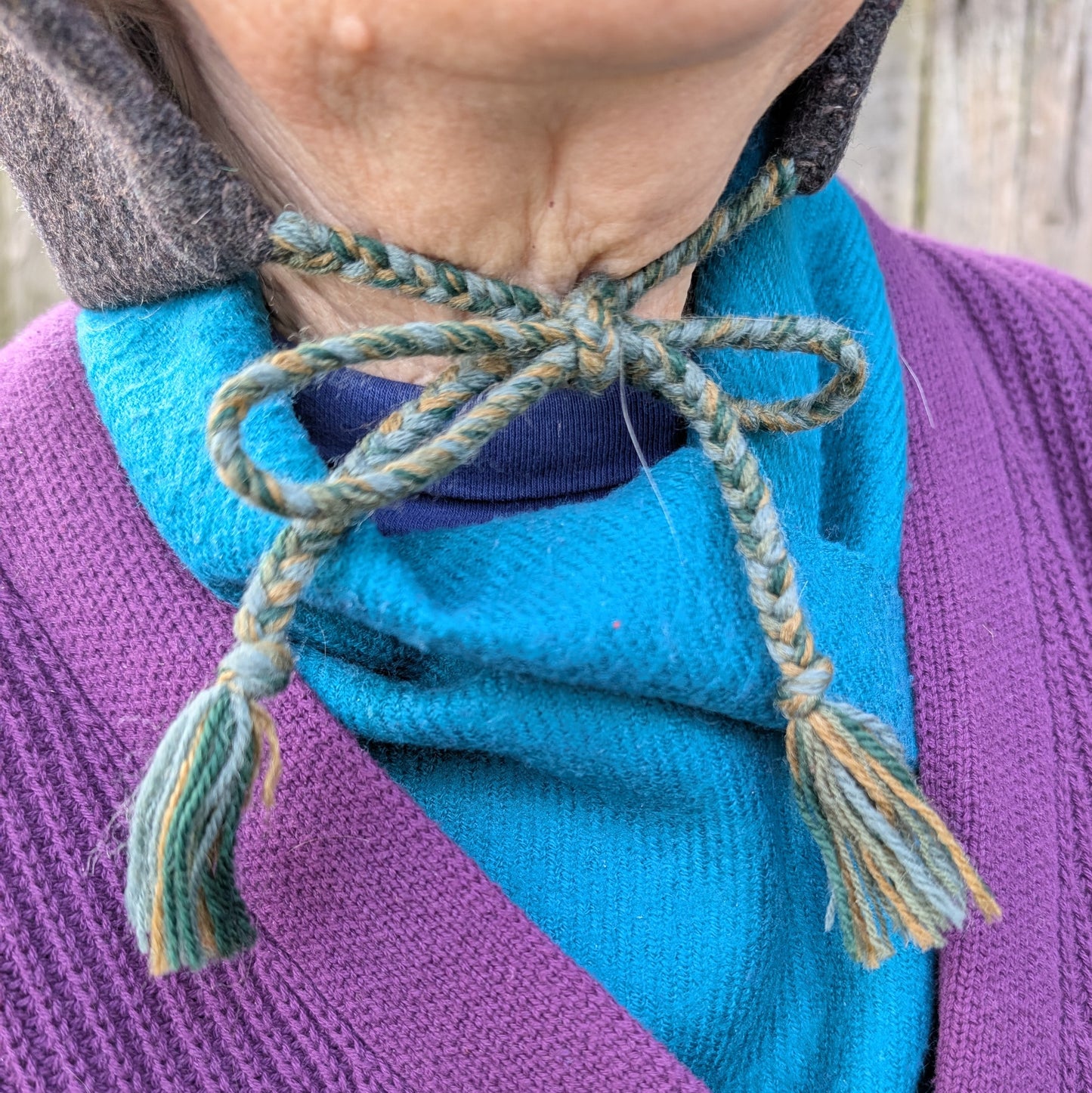 Hand-Sewn Grey-Green Heavy Wool Hood with Ties