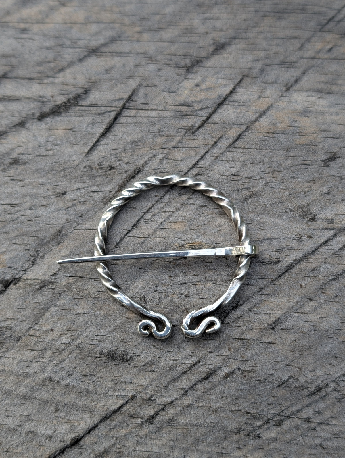 Sterling Silver Twist Penannular Brooch 50mm
