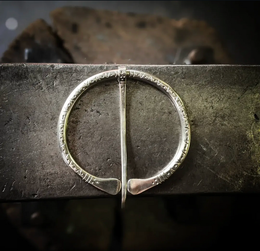 Heavy Sterling Silver Stamped Penannular Brooch 70mm