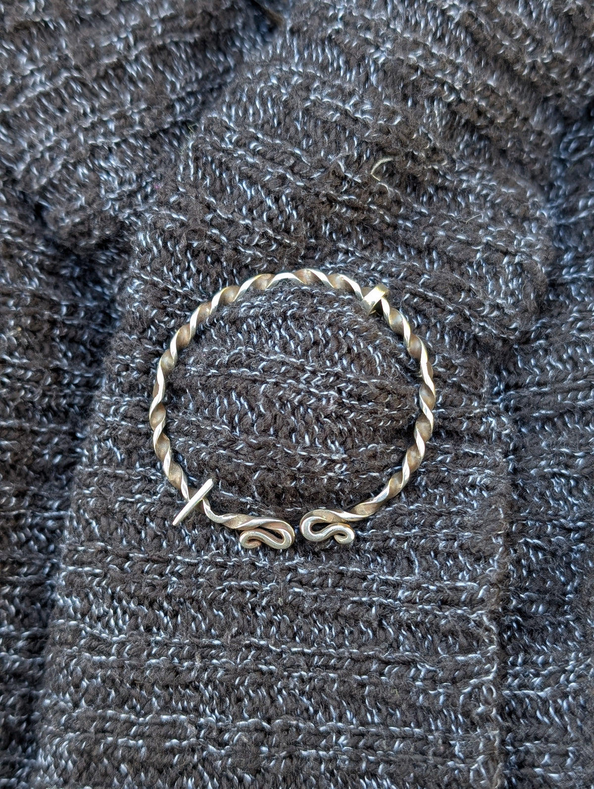 Sterling Silver Flat Twist Penannular Brooch 50mm
