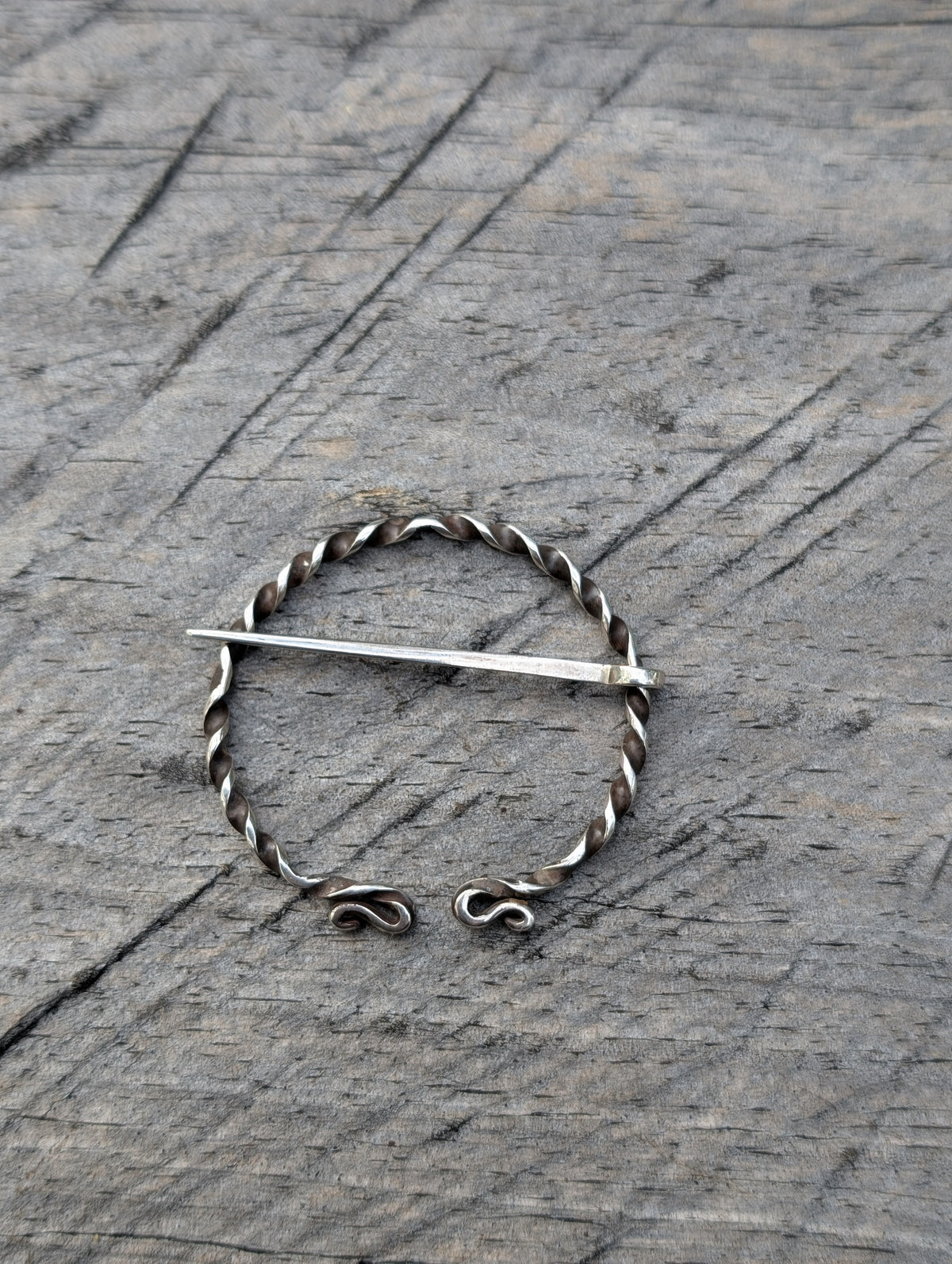 Sterling Silver Flat Twist Penannular Brooch 50mm