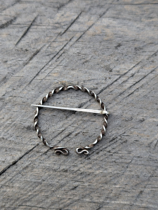 Sterling Silver Flat Twist Penannular Brooch 50mm